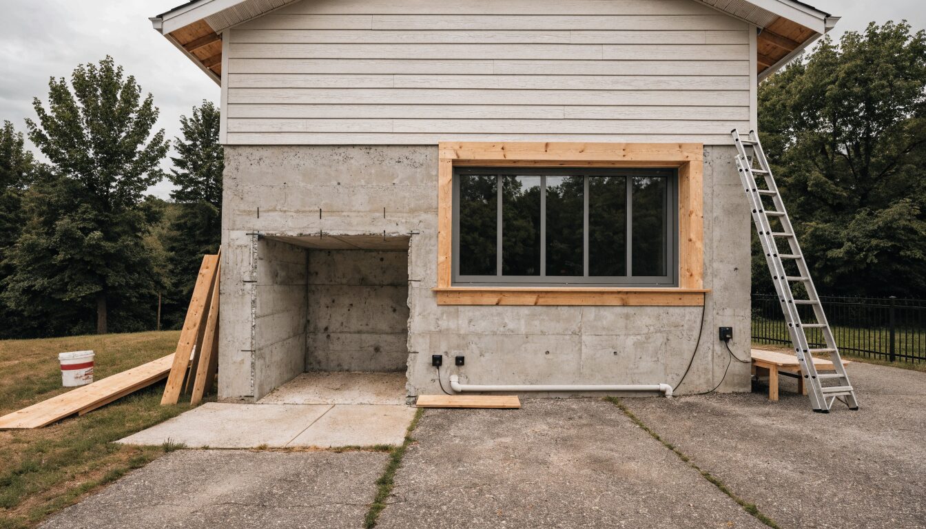Legal basement suite in a Coquitlam home: open-plan living area, full kitchen, separate entry, and egress windows.