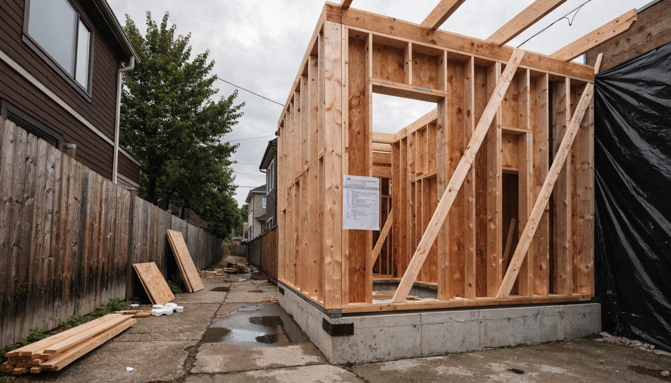 Laneway house in Burnaby BC: detached backyard suite with contemporary exterior facing the rear lane.