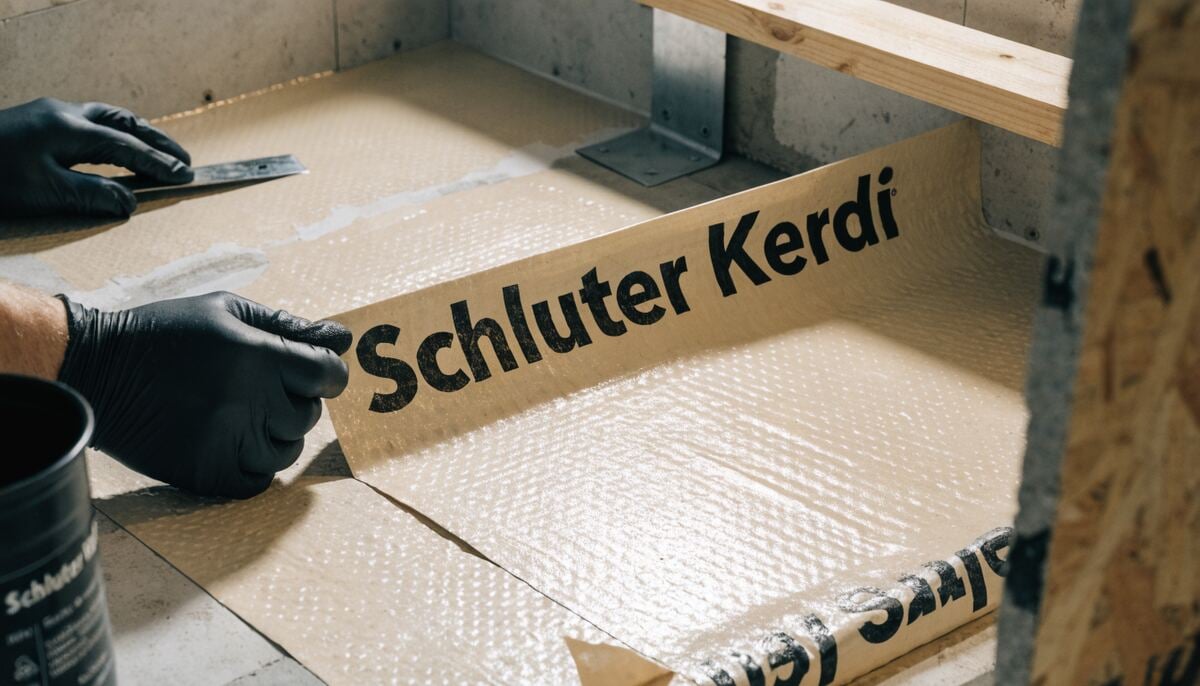 Waterproofing membrane being applied to bathroom shower wall substrate before tiling