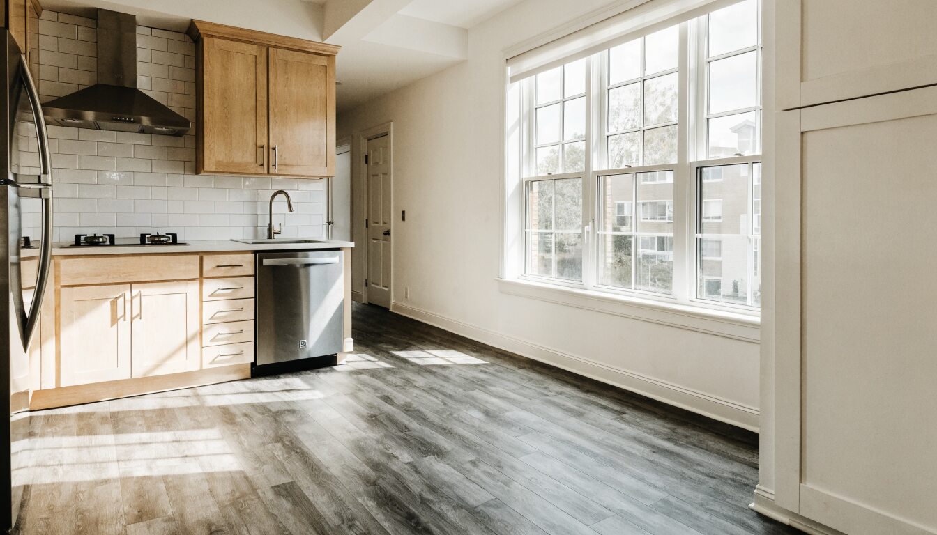 Freshly renovated Vancouver rental apartment unit with new LVP flooring, refreshed white walls, and updated kitchen in move-in ready condition