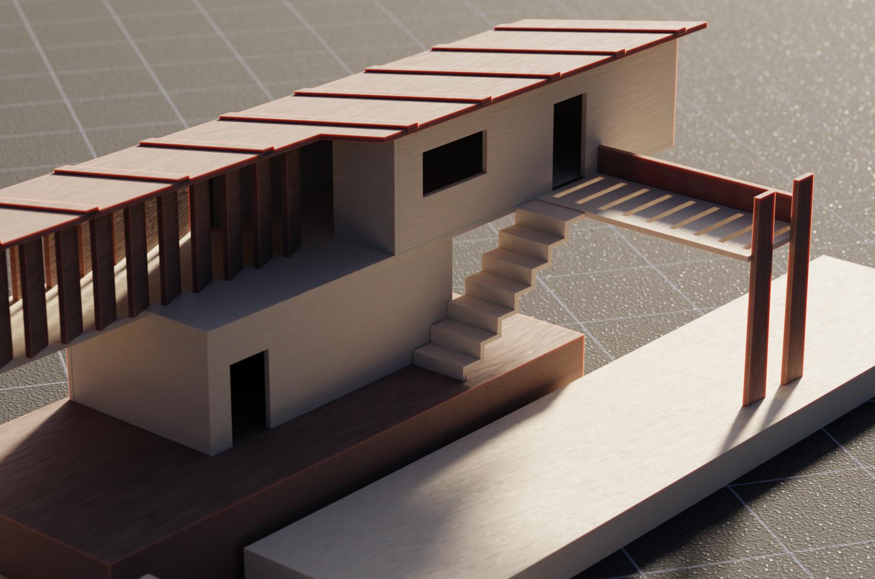 Close-up of a modern architectural house model showcasing its structure and design.